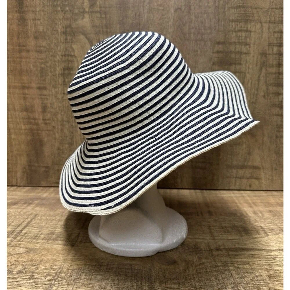 Navy & White Striped Paper straw sun hat By CVS Pharmacy one size fits most
